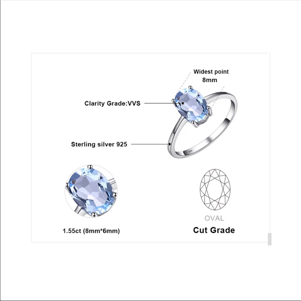 925 Sterling Silver  Genuine Blue Engagement Ring - Picture 7 of 7
